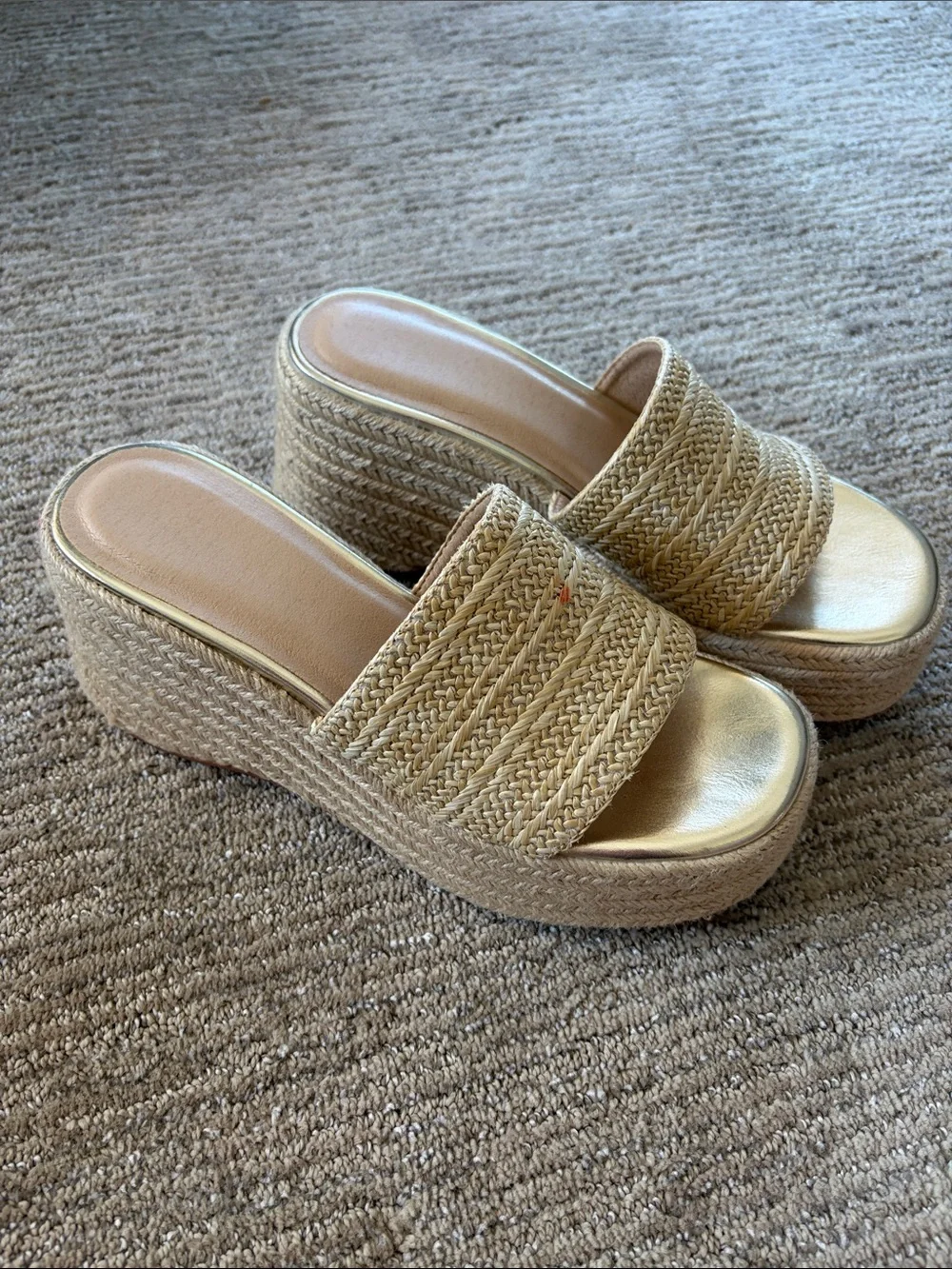 Woven Espadrille Platform Slide Sandals in Natural